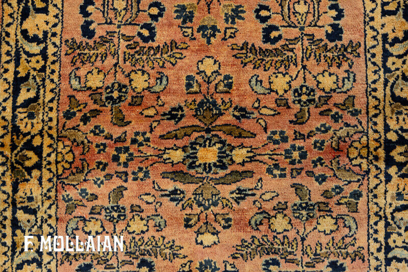 فرش با زمینه هلویی رنگ آنتیک ایرانی لیلیان کد:۵۵۹۶۹۰۲۸